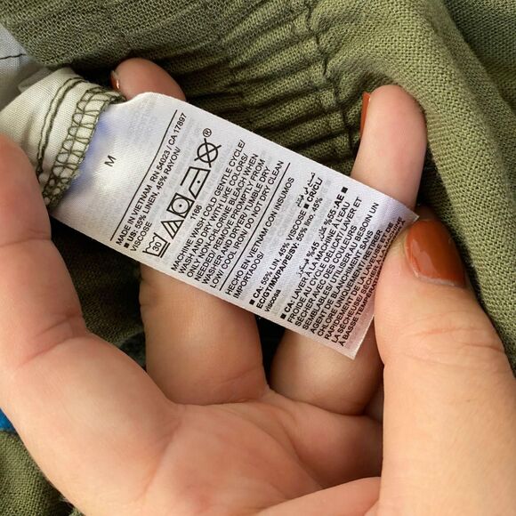 Old Navy Khaki Green Wide Straight Leg Casual Minimalist Elegant Linen Pants M - Picture 8 of 8